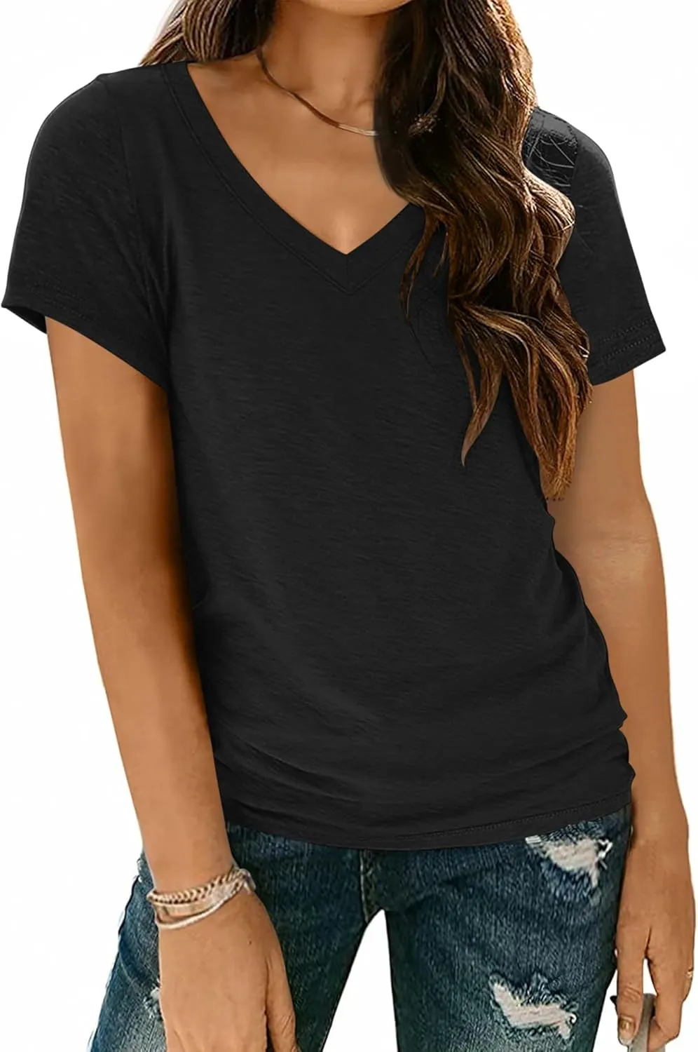 Zeagoo Women Casual Soft V Neck Basic Tee Tops