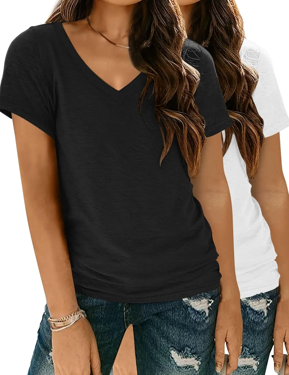 Zeagoo Women Casual Soft V Neck Basic Tee Tops