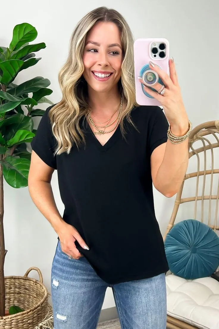 Zeagoo Women Casual Soft V Neck Basic Tee Tops