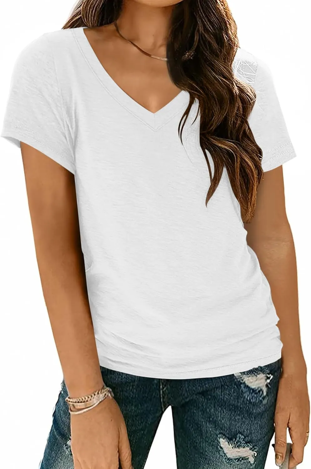 Zeagoo Women Casual Soft V Neck Basic Tee Tops